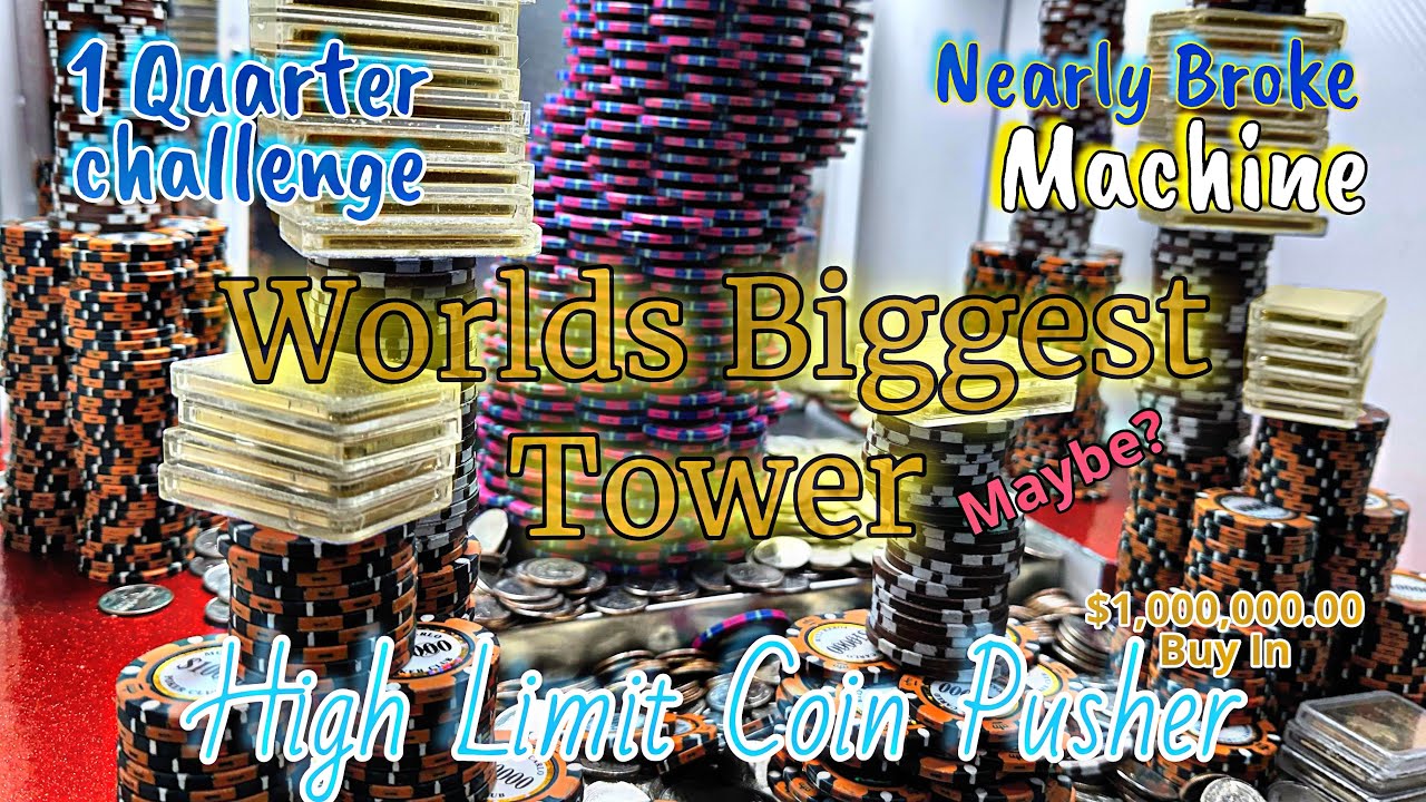 Massive tower got stuck on its way down. inside the high limit coin pusher
