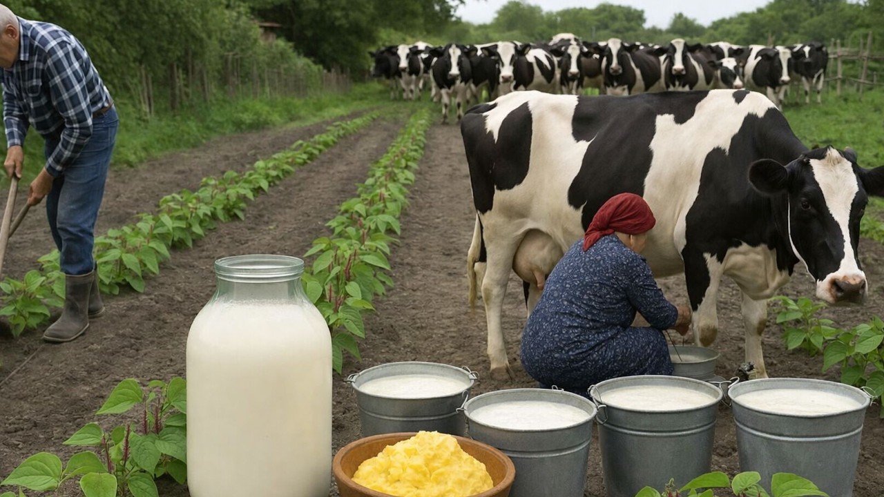 Azerbaijan Traditional Butter & Cheese Making in Village | Grandma Milks Cow Naturally LIVE