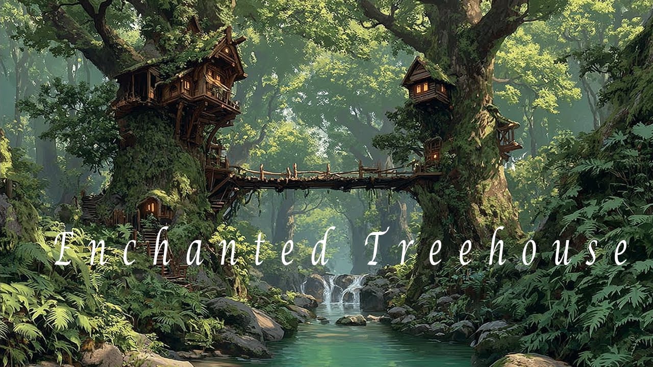 Enchanted Forest Treehouse – Healing Sleep Music – Magical River & Waterfall Ambience for Relaxation