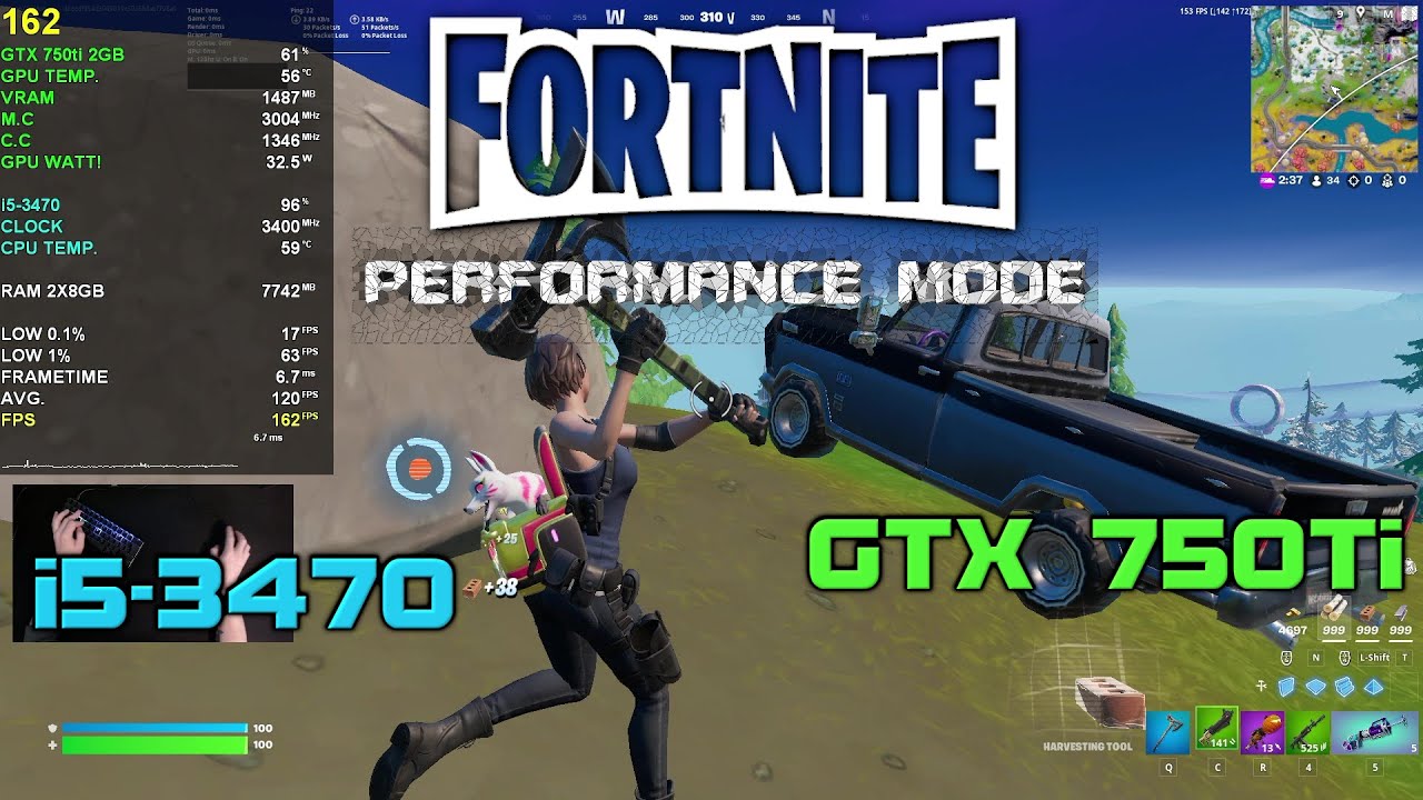 Fortnite-i5 3470-Gtx 750Ti 2Gb-16Gb Ram@1080p-Performance Mode Low Settings