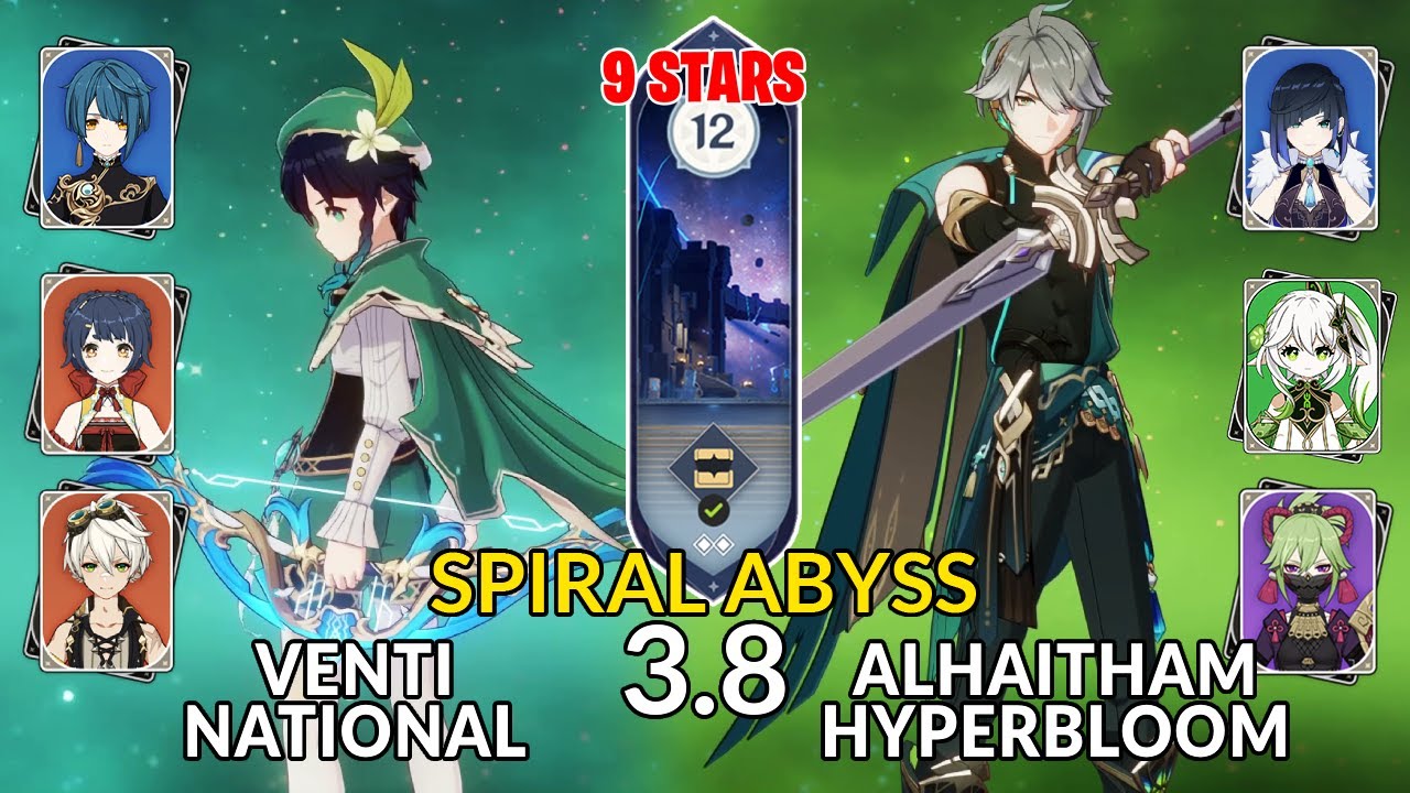 New 3.8 Spiral Abyss│Venti National & Alhaitham Hyperbloom |Floor 12 - 9 Stars| Genshin Impact