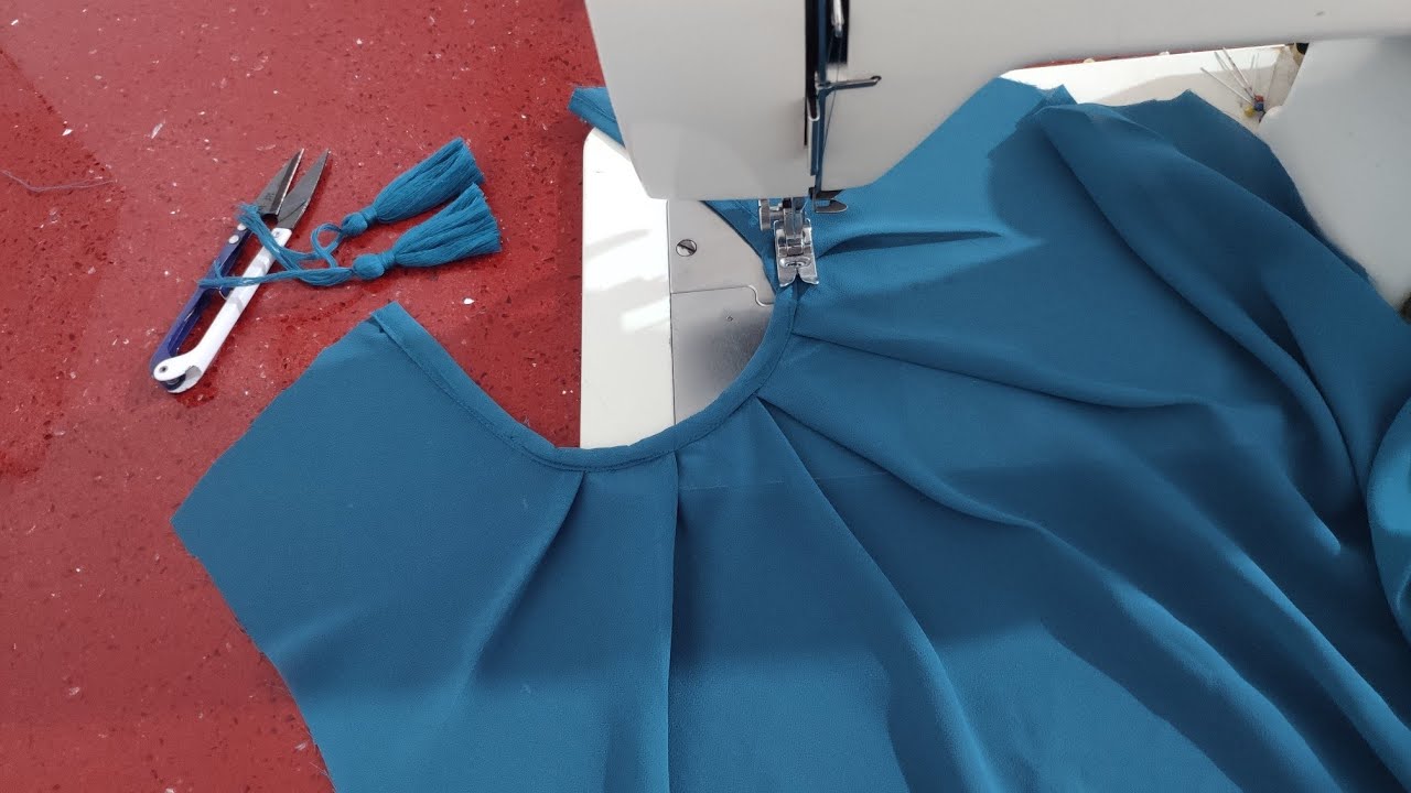 how to make a pleated neckline / pleated neck design / cutting and stitching / size L
