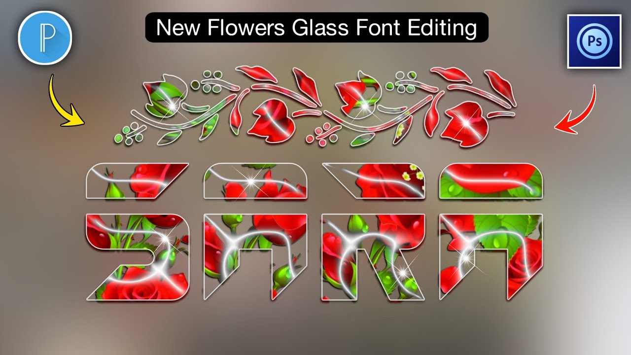 How To Make New Colorful With Flowers Glass Font In PS Touch Pixellab | Glass Font Editing In PS cc