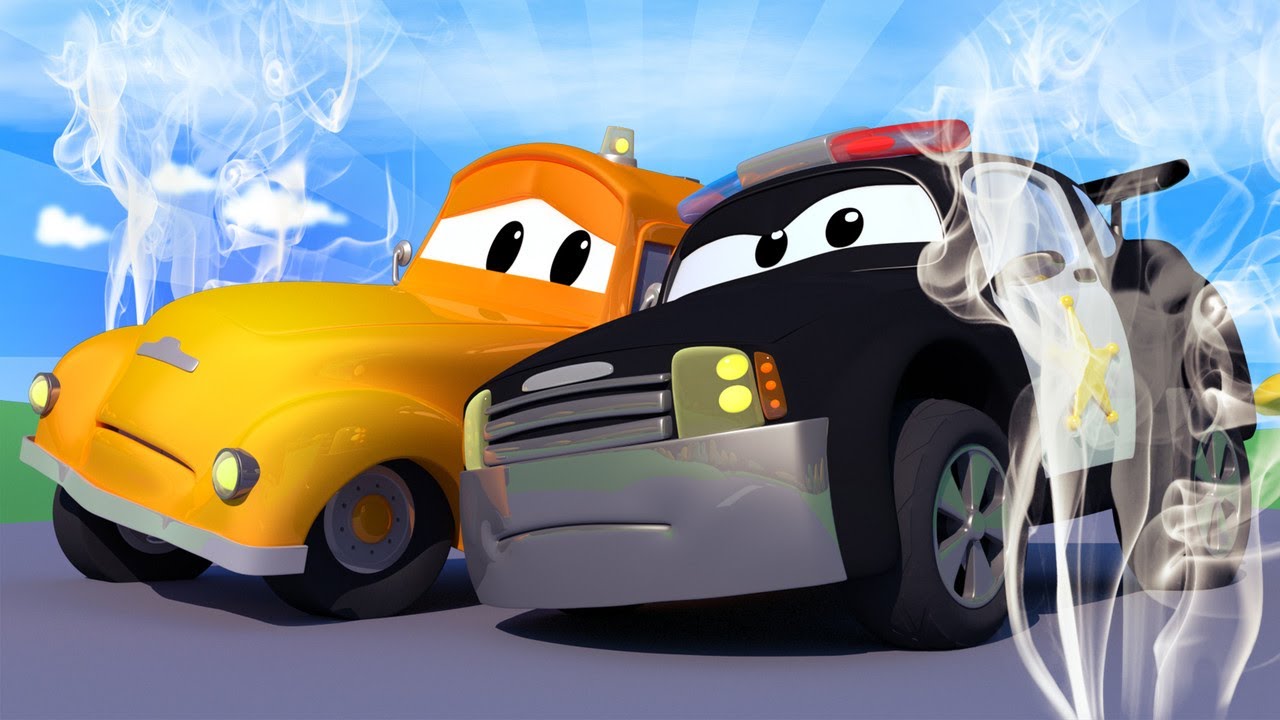 Der Streifenwagen in Autopolis -  Der Schwarze Qualm! - Lastwagen Zeichentrickfilme f&uuml;r Kinder 🚓 🚒
