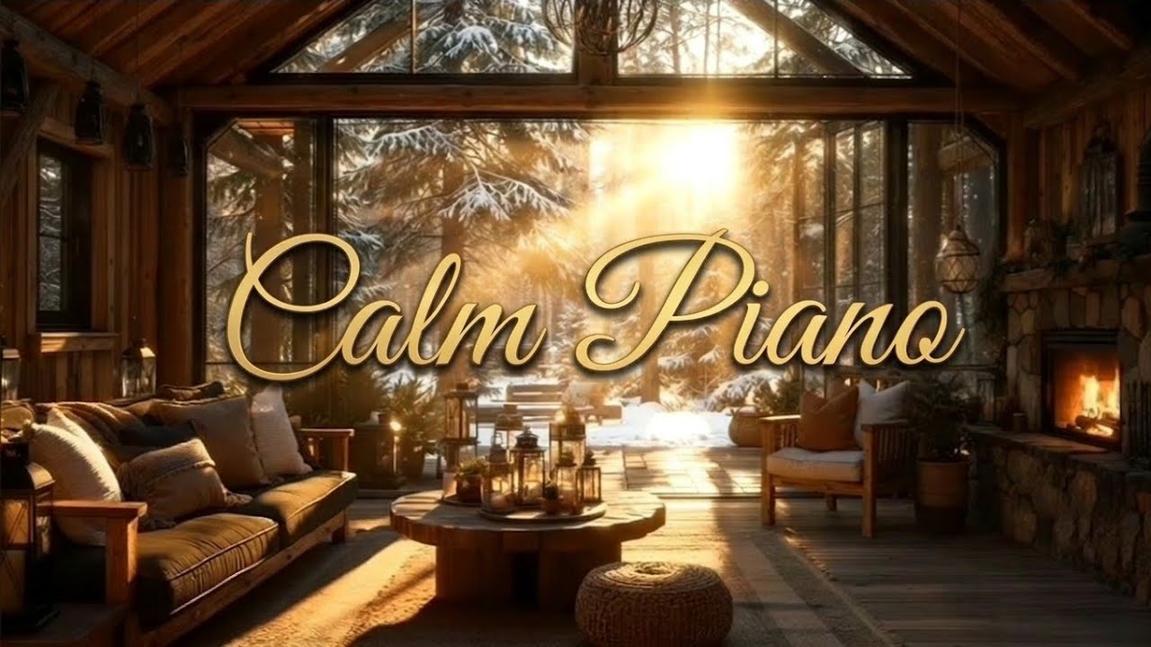 Cozy Cabin Winter Sun | Calm Piano Music & Golden Hour Ambience