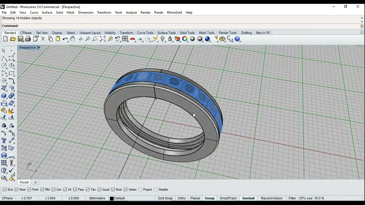 How to make a channel setting Ring cad design by rhino 5.00.(In Hindi)