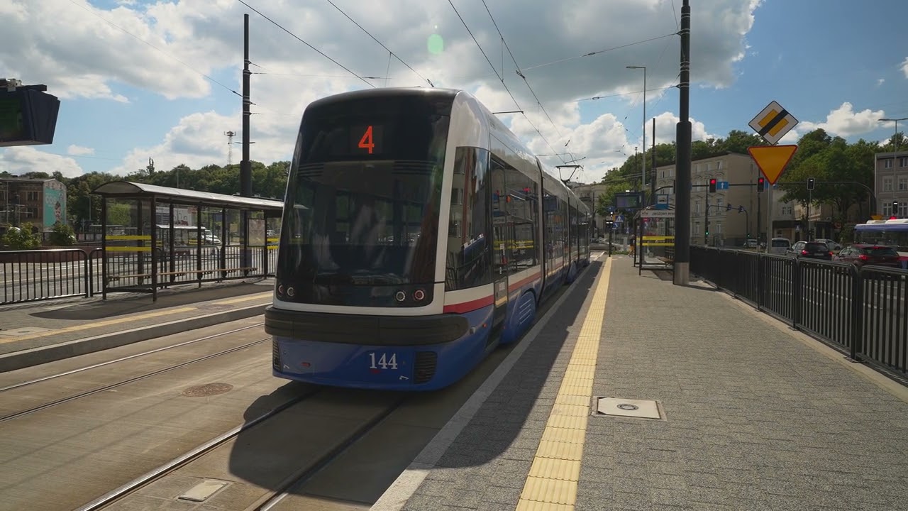 Poland, Bydgoszcz, tram 4 ride from Rondo Jagiellon&oacute;w to Zbożowy Rynek