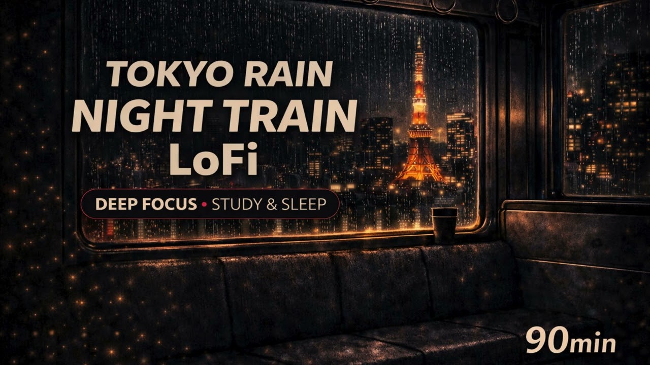 Tokyo city Night Train Lo-Fi | Rain Sounds for Deep Focus 🚆🌧️ 90min