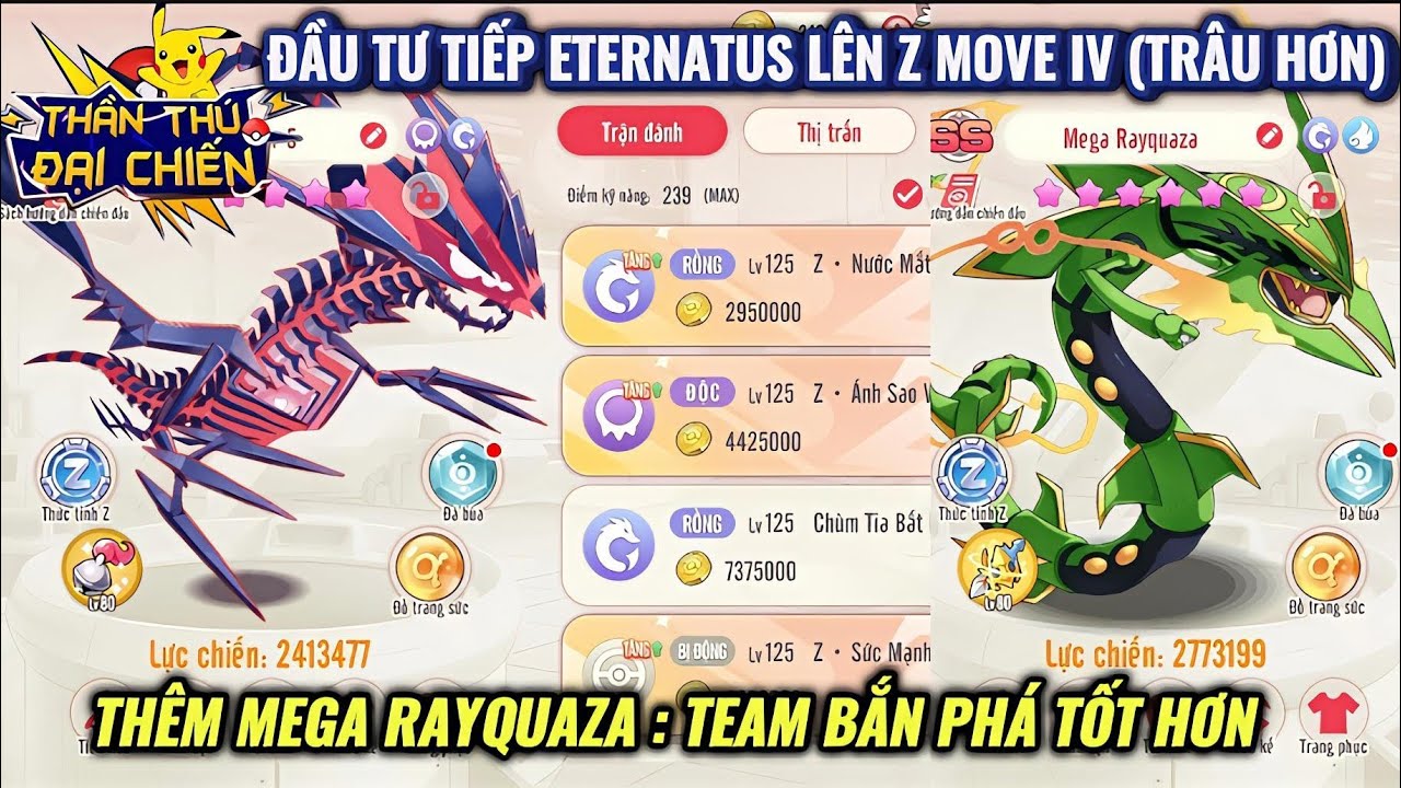 Thần Thú Đại Chiến - Đầu tư Eternatus lên Z Move 4 làm Tank chính | Thêm Mega Ray giúp Team bắn phá