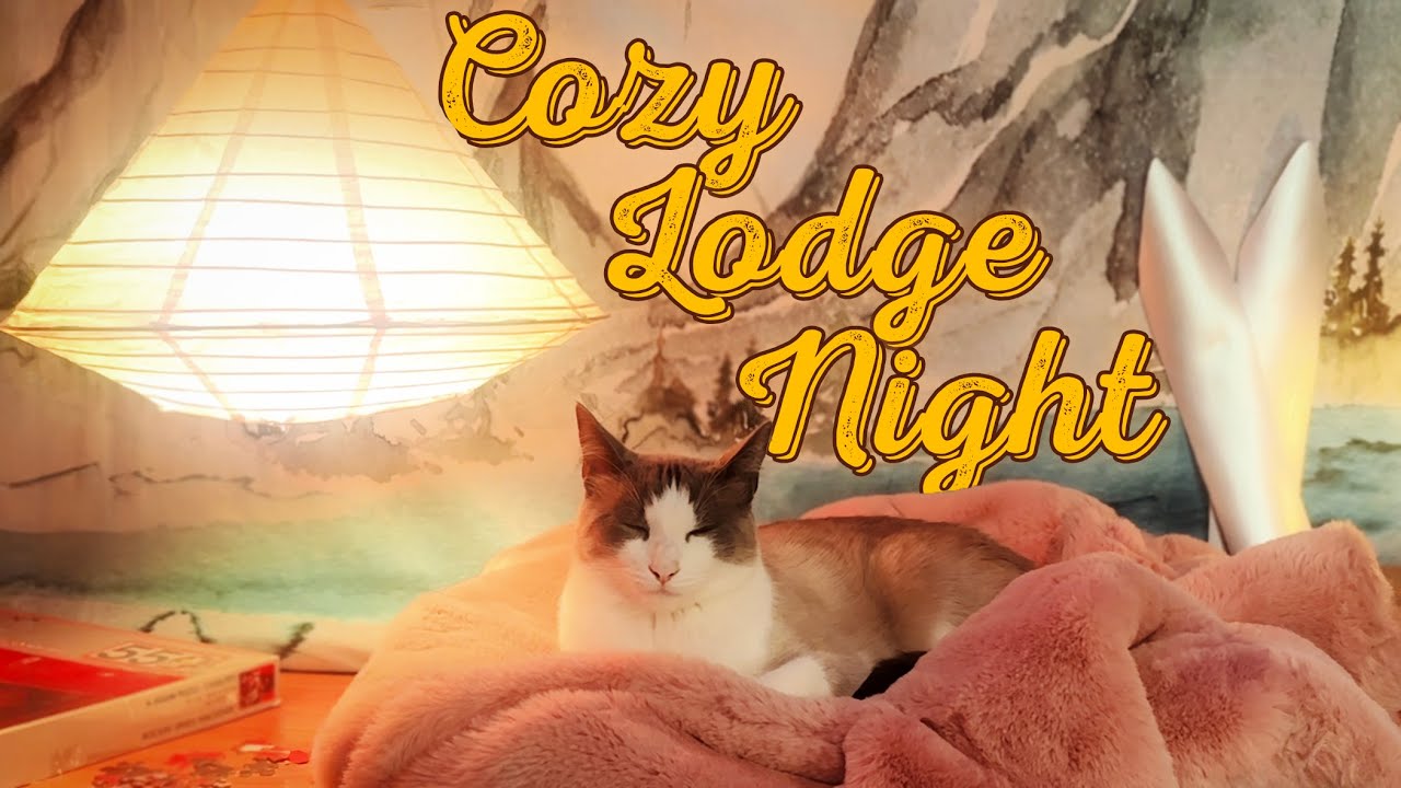 Cozy Fireplace Ambience with a Sleepy Cat | Warm Crackling Yule Log ⛷️