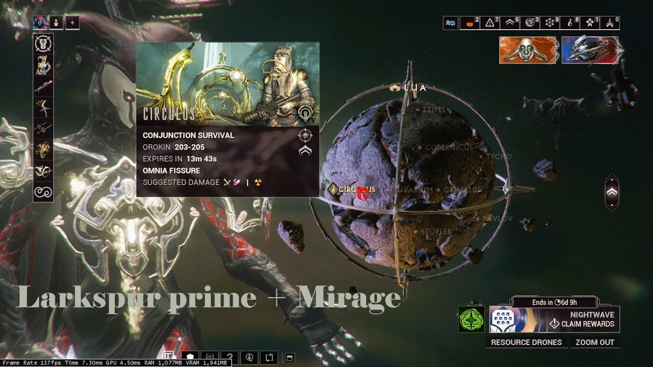Warframe: Larkspur Prime Mirage Prime Steel Path Survival