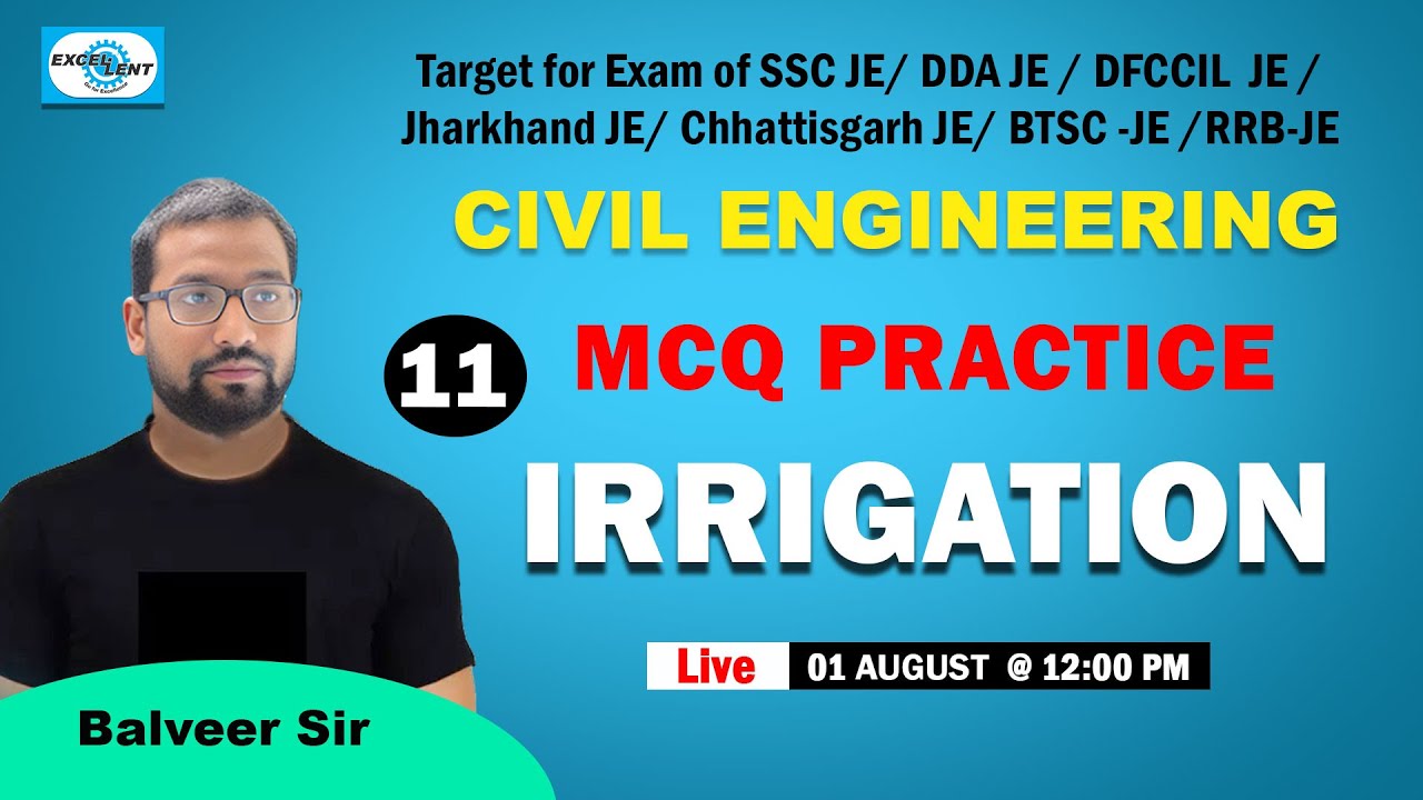 #11 II Irrigation II  MCQ Practice II Civil Engineering  II Live @ 12:00 PM