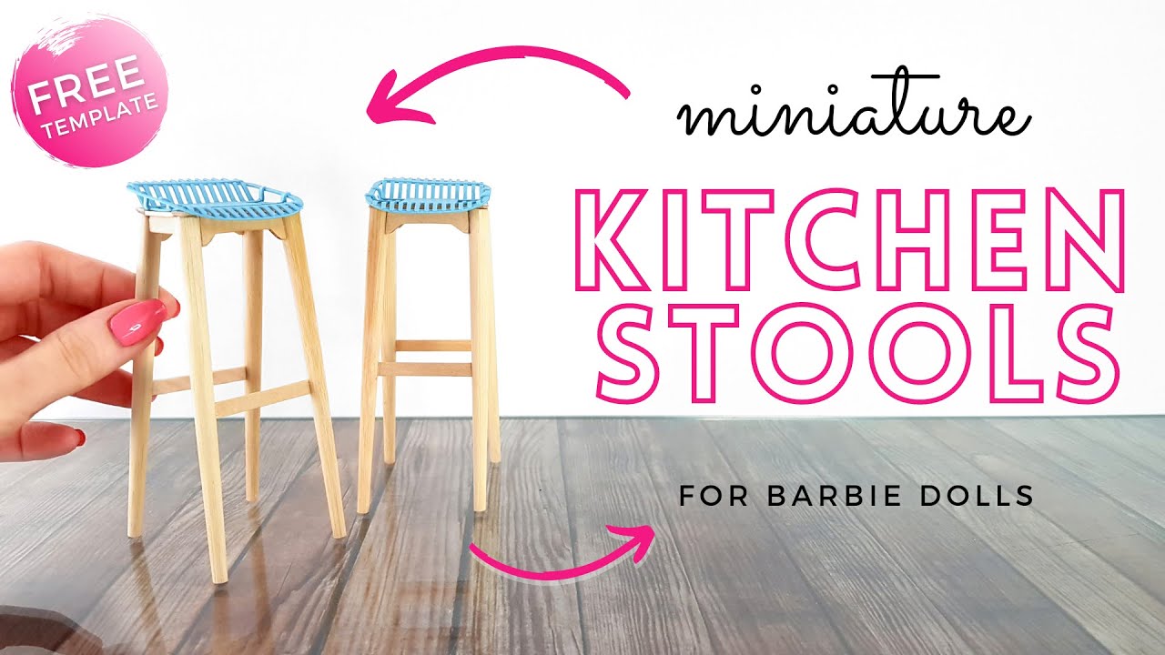 DIY miniature KITCHEN STOOL | How to make a MINIATURE COUNTER STOOL for DOLLHOUSES | Barbie KITCHEN