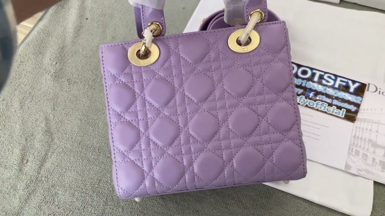 D-ior Lady Dior Small Cannage Shoulder Handbag leather Purple