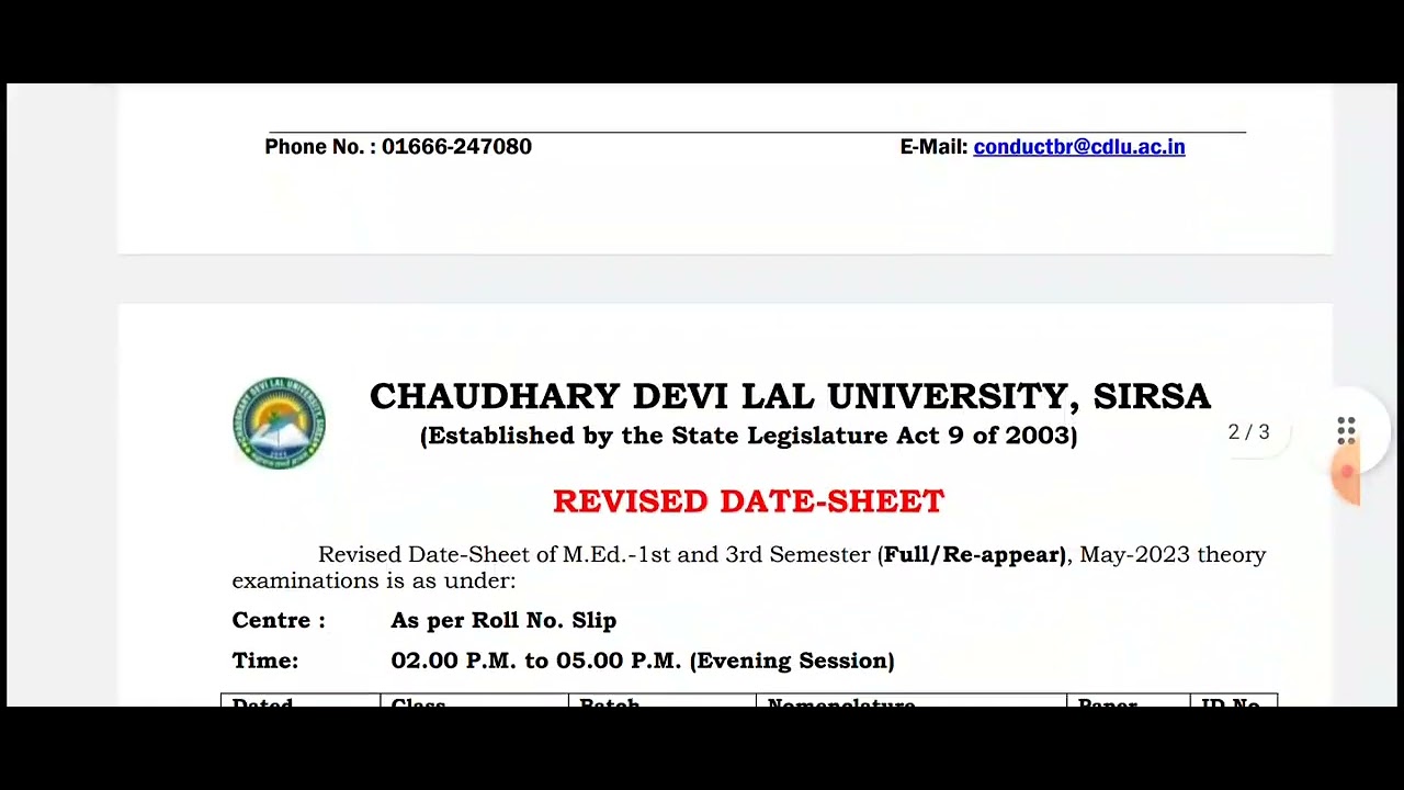 CDLU Revised Date Sheet Of M.ed 1st & 3rd Semester 2023 || CDLU M.ed(Regular/Re-appear) Exam Date