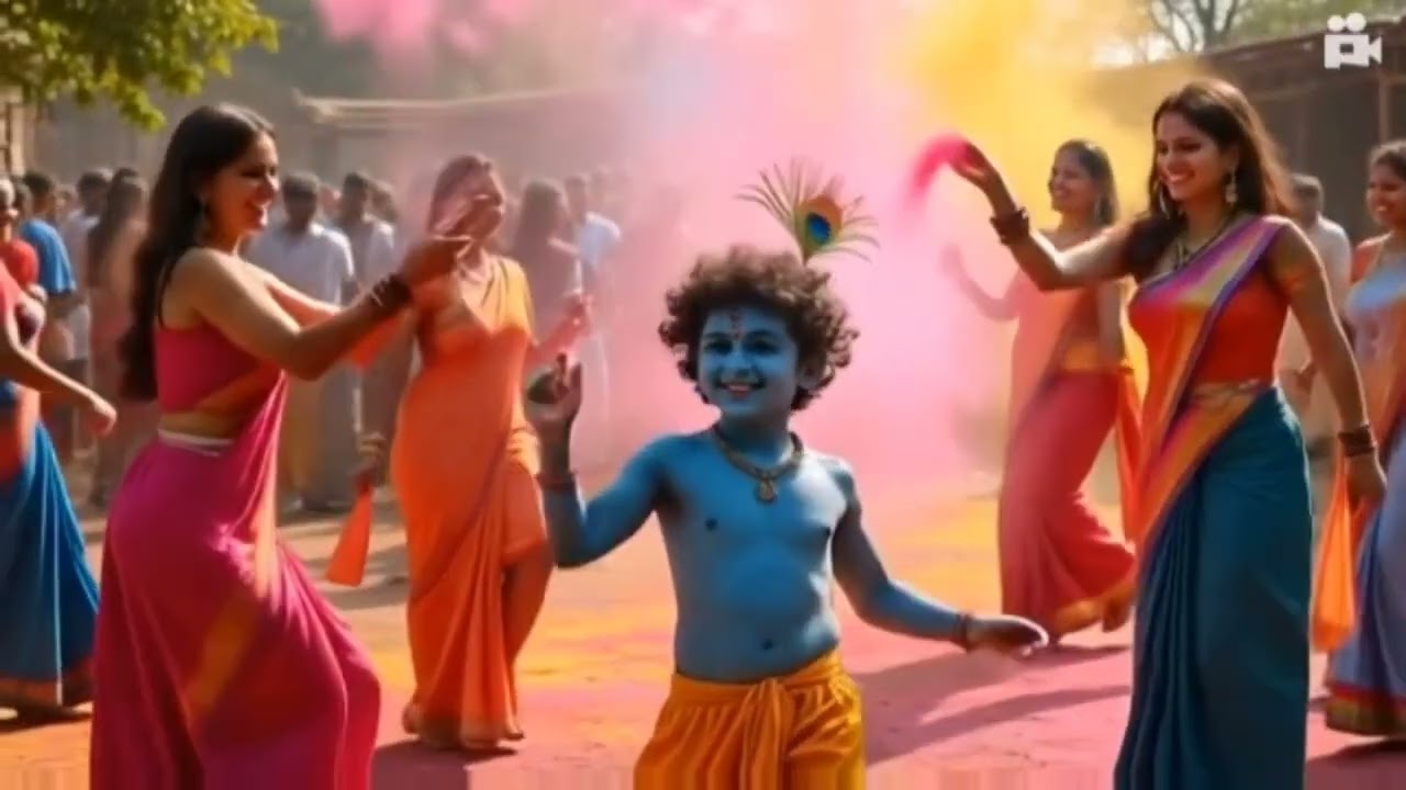 #HoliWithKrishna ✨ | | Krishna holi | Child Krishna Dancing & Sprinkling Colors with Village Women