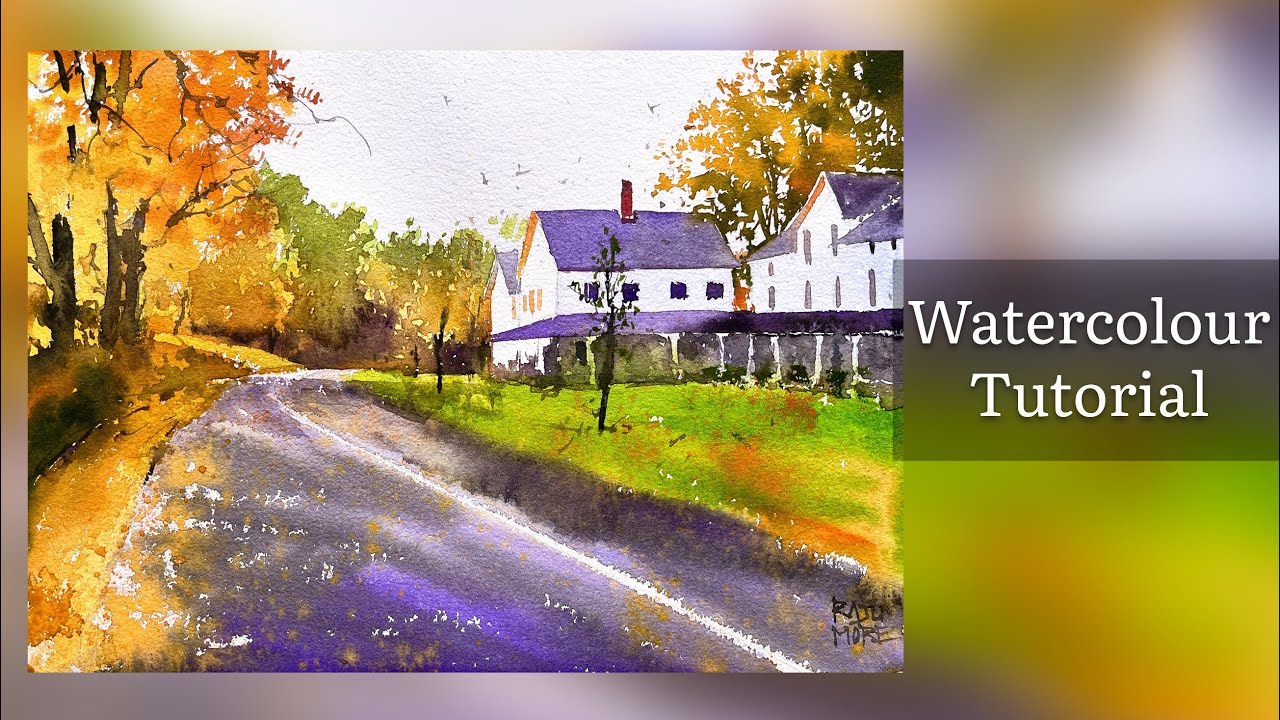 Easy Watercolor House in Autumn Foliage - Step-by-Step I raju more I