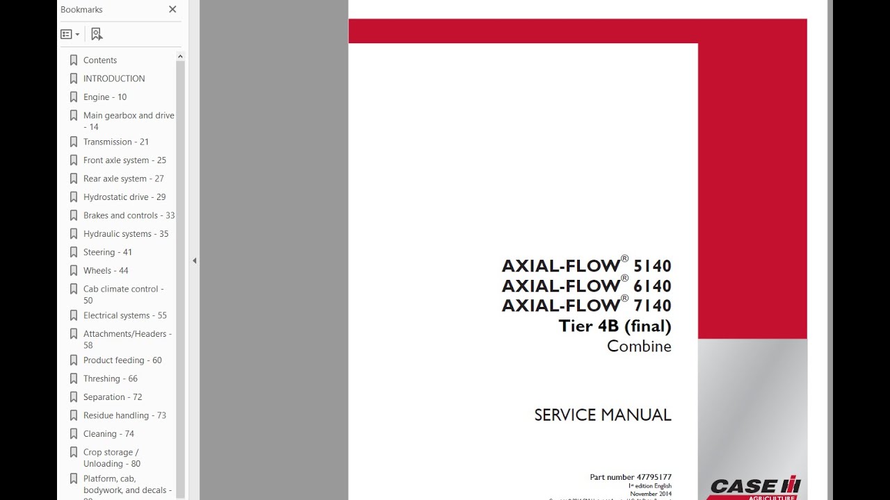 Case AXIAL-FLOW 5140 6140 7140Tier 4B Combine - Workshop Manual