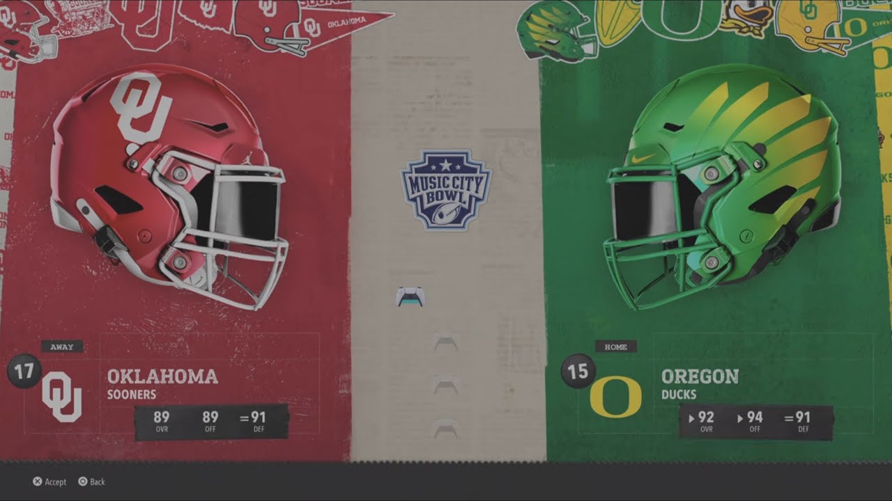 #17 Oklahoma vs #15 Oregon 2030 Music City Bowl AI vs AI Final
