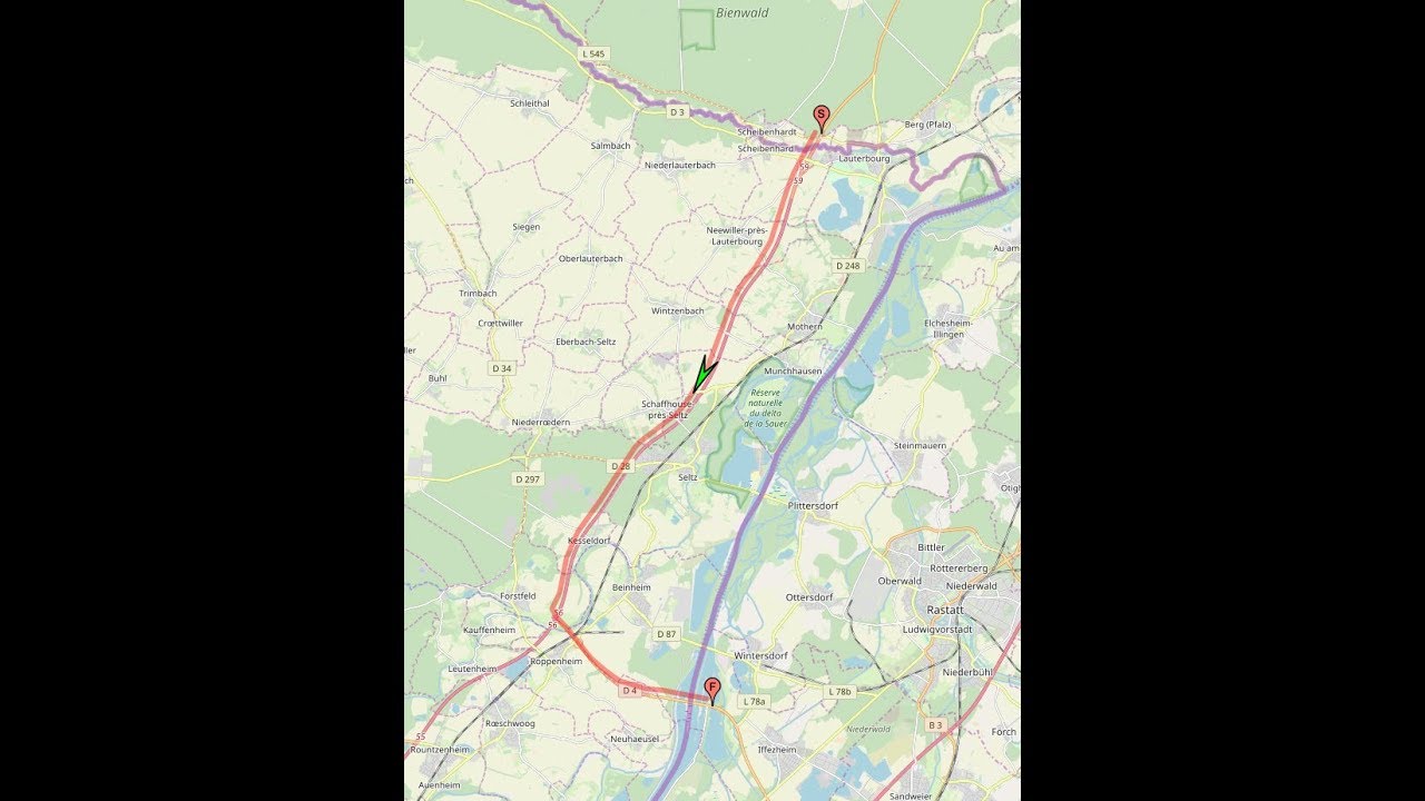 Autofahrt im Elsass(F): Lauterbourg(F) ---:--- Iffezheim(D)