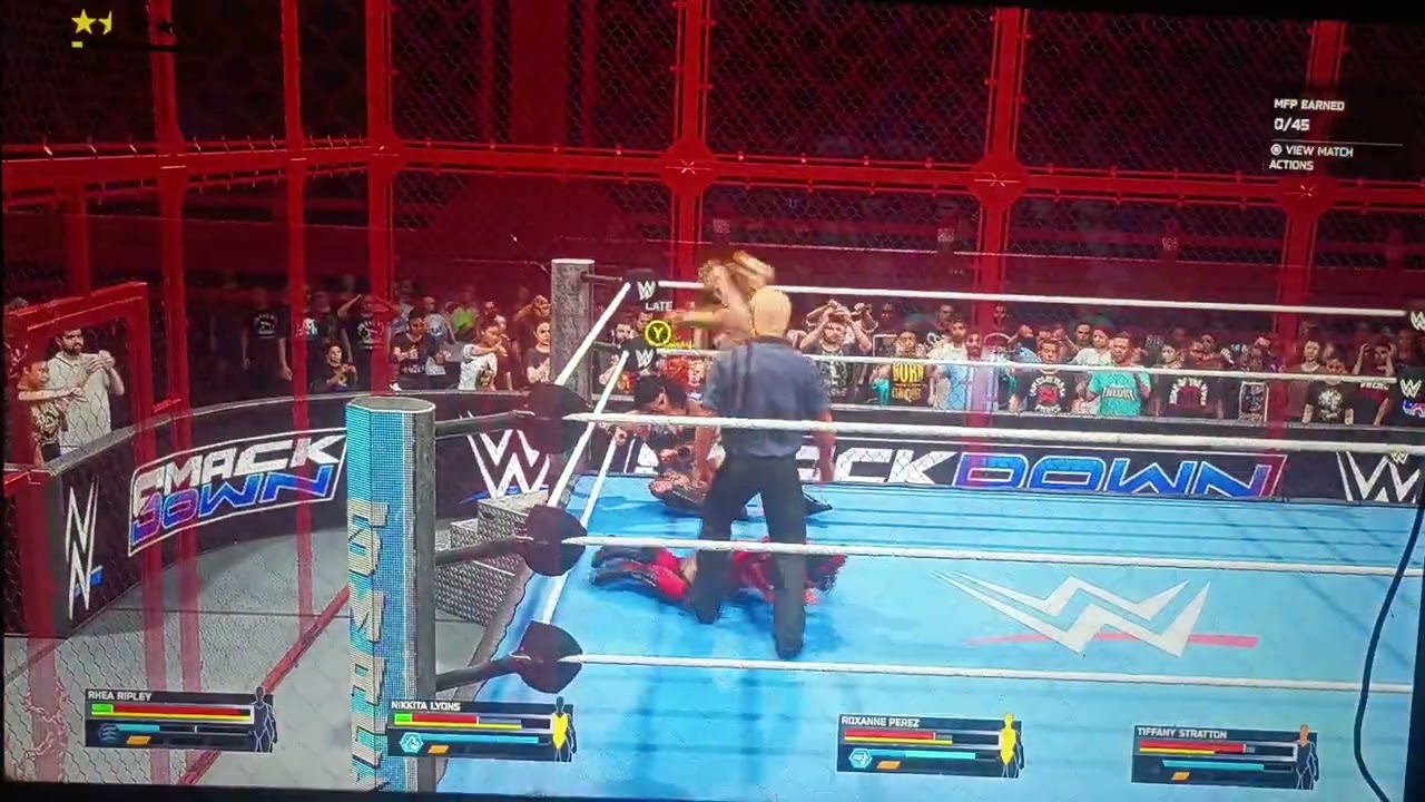Rhea Ripley vs Nikkita Lyons vs Roxanne Perez vs Tiffany Stratton hell in a cell WWE 2k25 2/24/2026