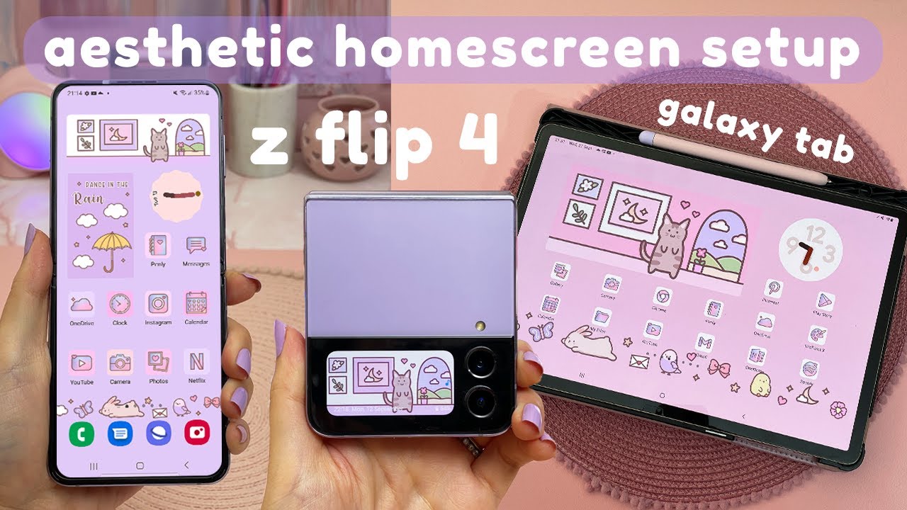 как я настраиваю рабочий стол своего Samsung Z Flip 4 💖 милая и эстетичная тема для Android ✨ рас...