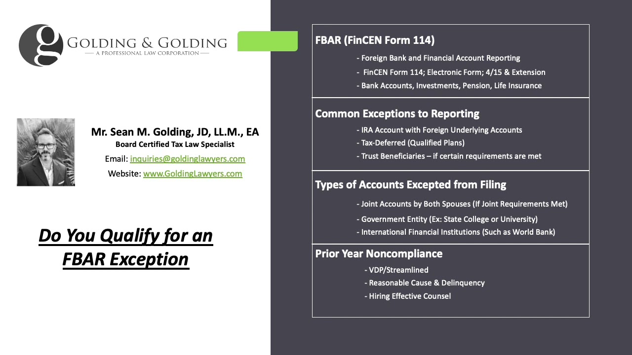 Do You Qualify for FBAR Exceptions - Golding & Golding, International Tax Lawyers