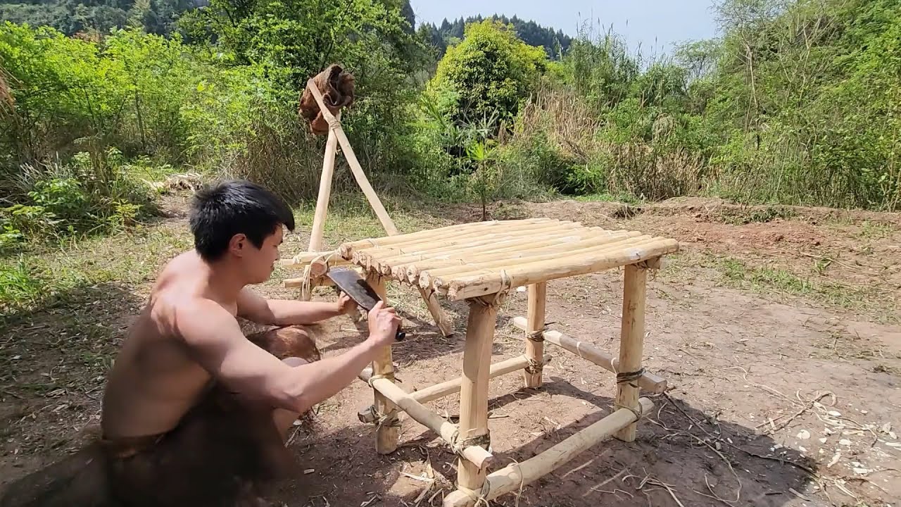 Primitive Life: Crafting Wooden Furniture and Foraging Wild Vegetarian Dishes