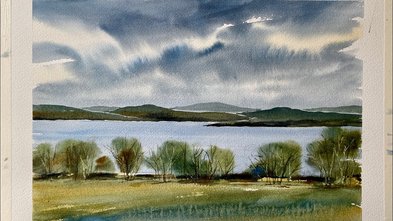 Paint A BEGINNERS Loose Watercolor LAKE & MOUNTAINS, Watercolour Landscape PAINTING Tutorial DEMO