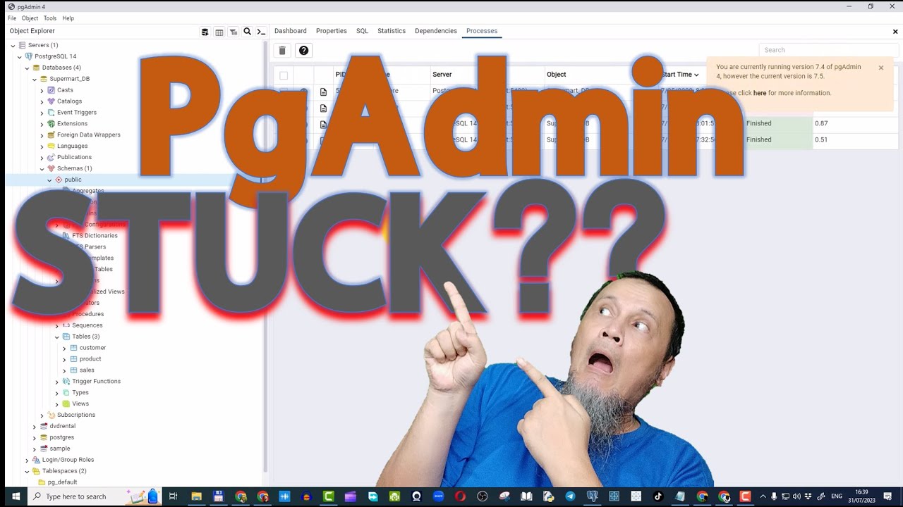 Pgadmin stuck on loading