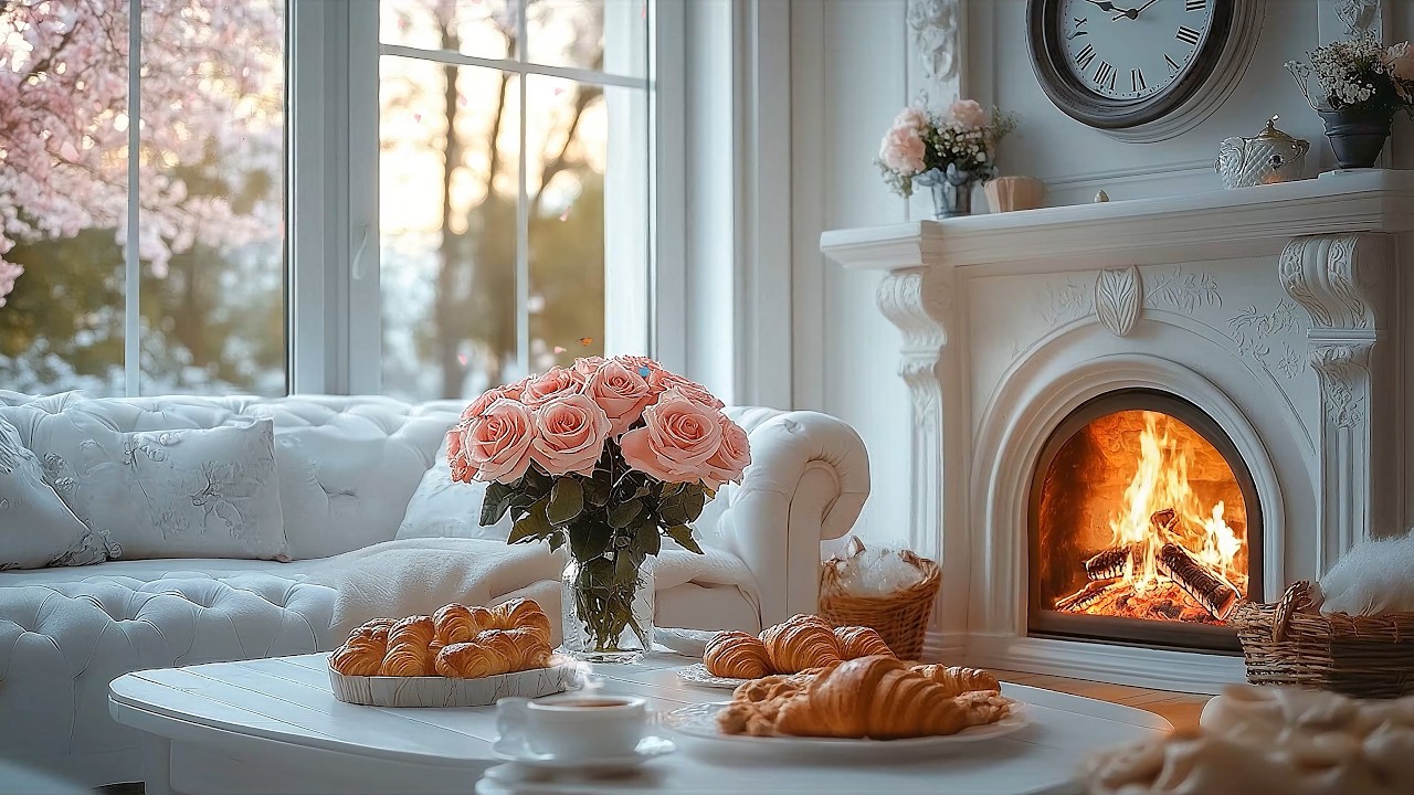 Peaceful Spring Morning 🌸 Relaxing Piano Music with Cozy Fireplace for Deep Sleep