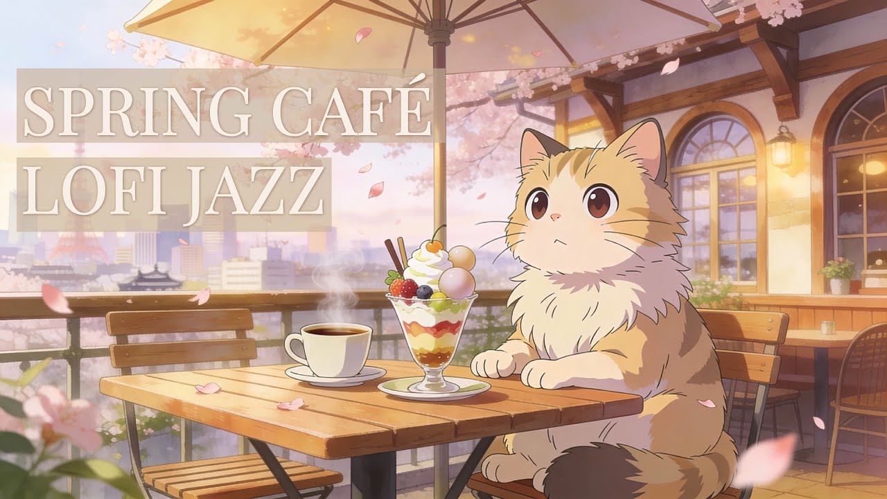 Lofi Jazz Study Music 🌸 Cat Jazz / Lofi Music For Sleep and Calm ☕ Cherry Blossom Cafe