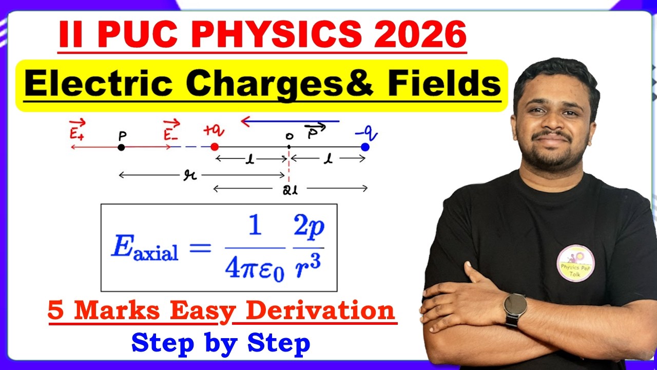 Electric Field on the Axial Line of a Dipole | 2nd PUC Physics Important Derivation | PhysicsPePTalk