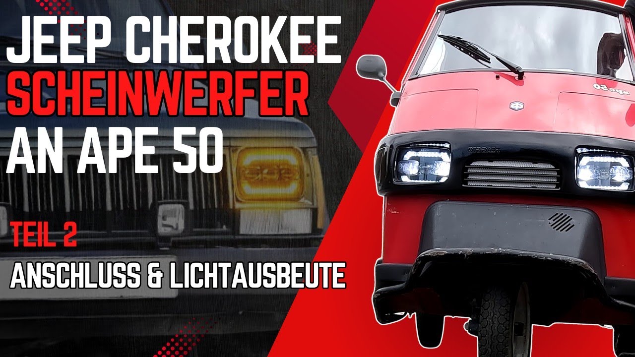Jeep Scheinwerfer in Ape 50 Umbau EXTREM - Anschlüsse und Lichtausbeute