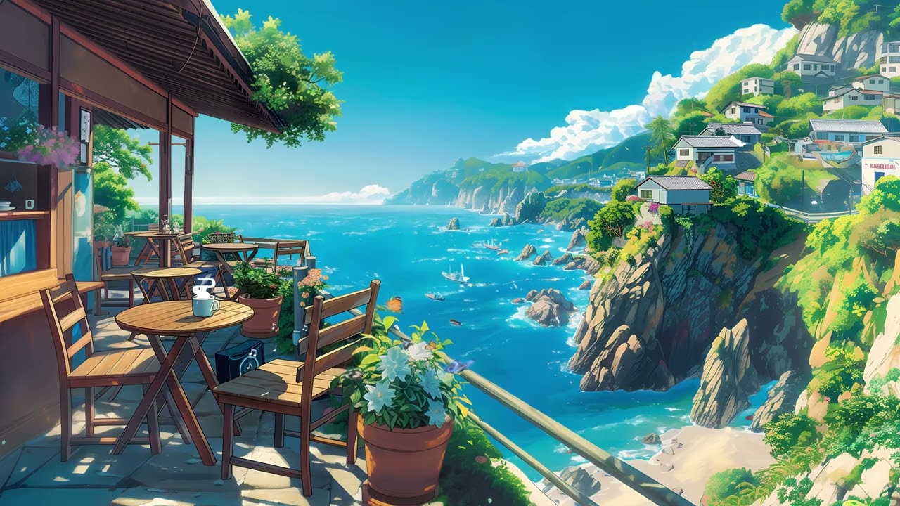Cliffside Cafe 🌊 Lofi Beats with Ocean Waves for Chill Summer Days ☀️ Lofi Jazz Hip Hop