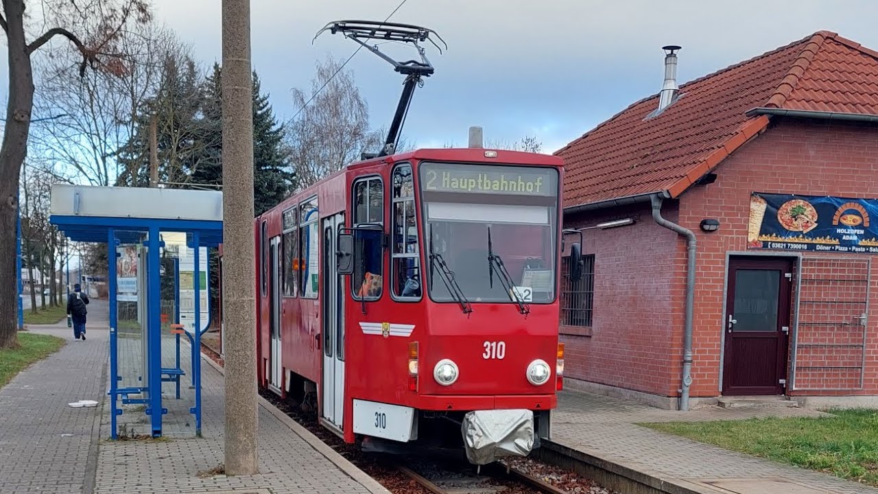 Tram Gotha | Mitfahrt auf der Kompl. 2 Von Ostbahnhof bis Hauptbahnhof im KT4DM 310