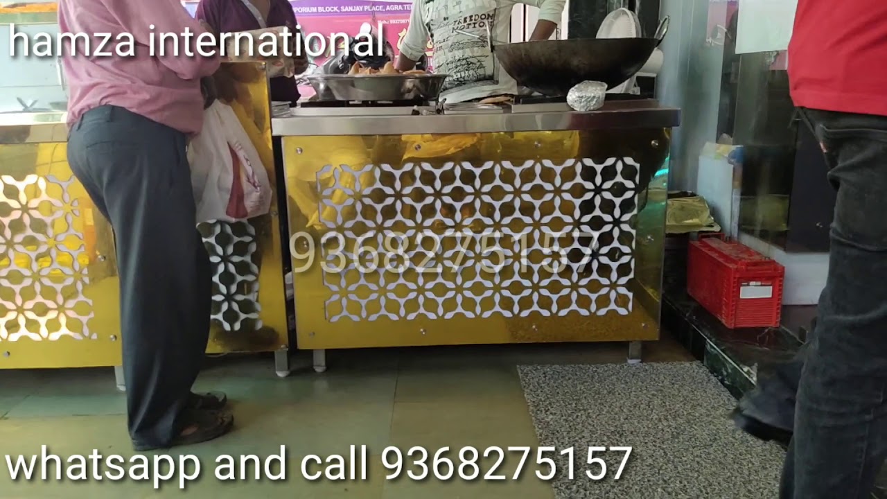 Stainless steel fast food counter golden color with LED new design