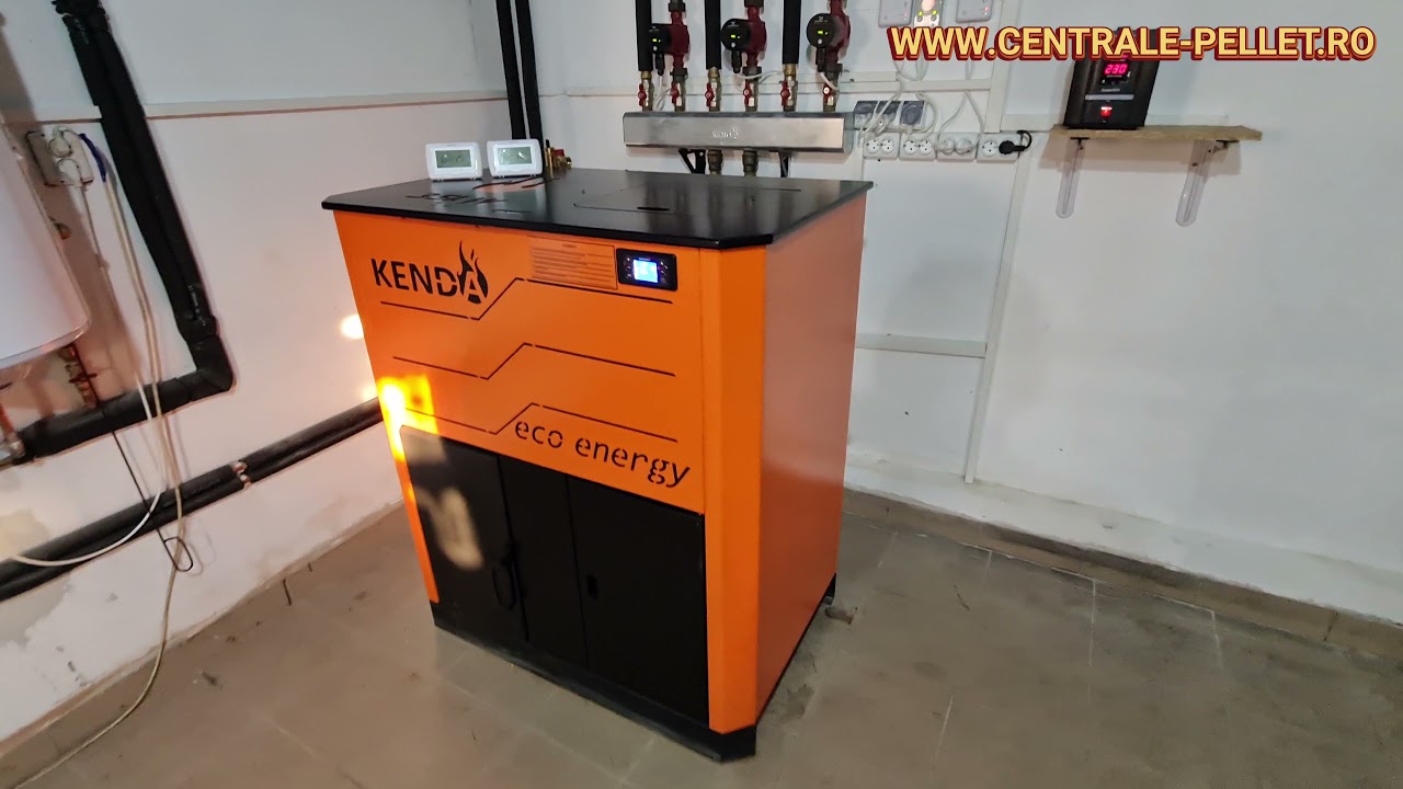 Centrala pe peleti Kenda 35 kw- Montaj centrala profesional - Distribuitor 3 circuite - consum mic