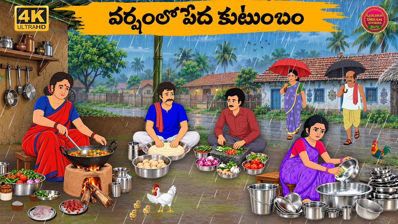 వర్షంలో పేద కుటుంబం - Telugu stories - Golden Dreams 67 - Neethi Kathalu - Telugu Moral Stories
