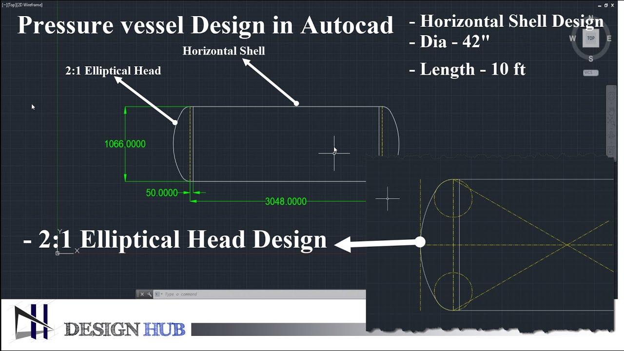 Horizontal Pressure vessel 2:1 Elliptical head  Design in Autocad  |Pressure vessle| Elliptical head
