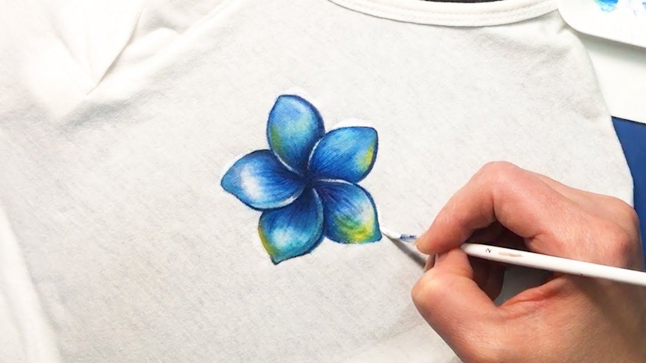 [Painting] T-shirts, Blue Plumeria n.01 | DIY | Acrylic