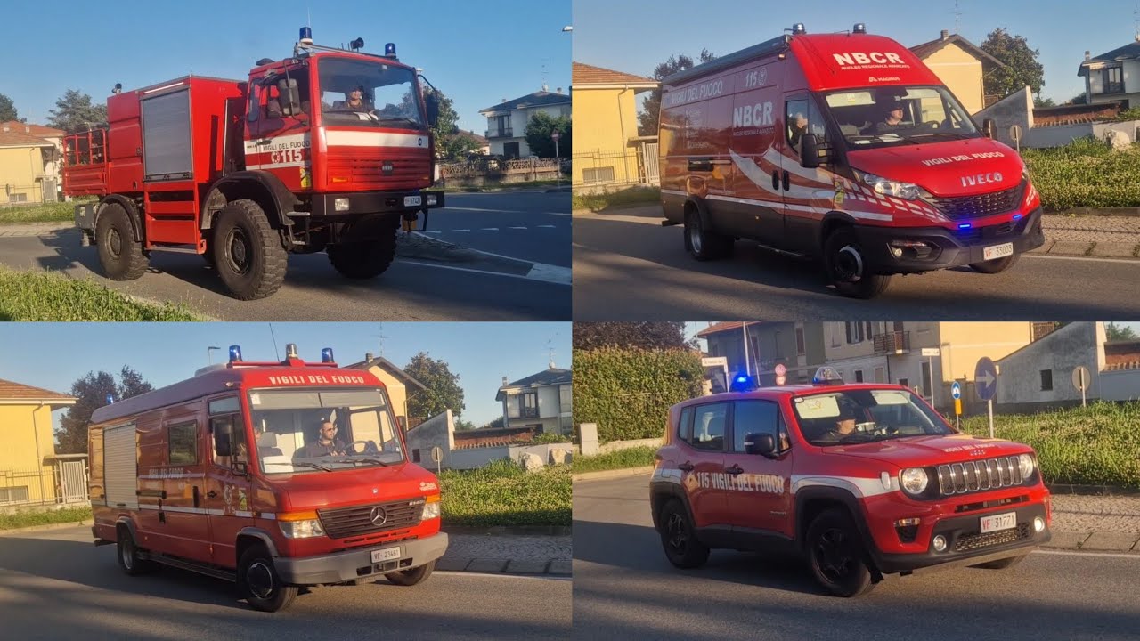 INCENDIO CAPANNONE CHIMICO ARRIVO MEZZI VIGILI DEL FUOCO IN SIRENA