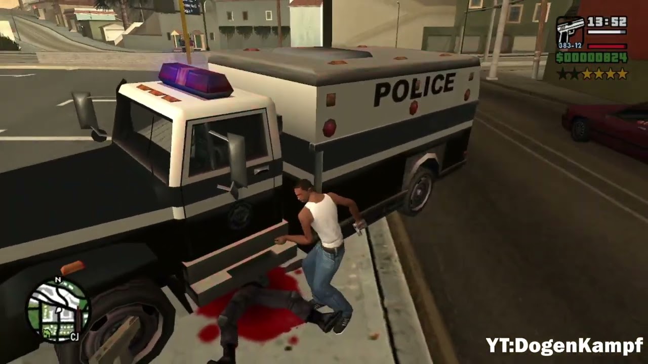 GTA San Andreas - Wanted Level 4 Rampage At Early Game + Four Star Escape