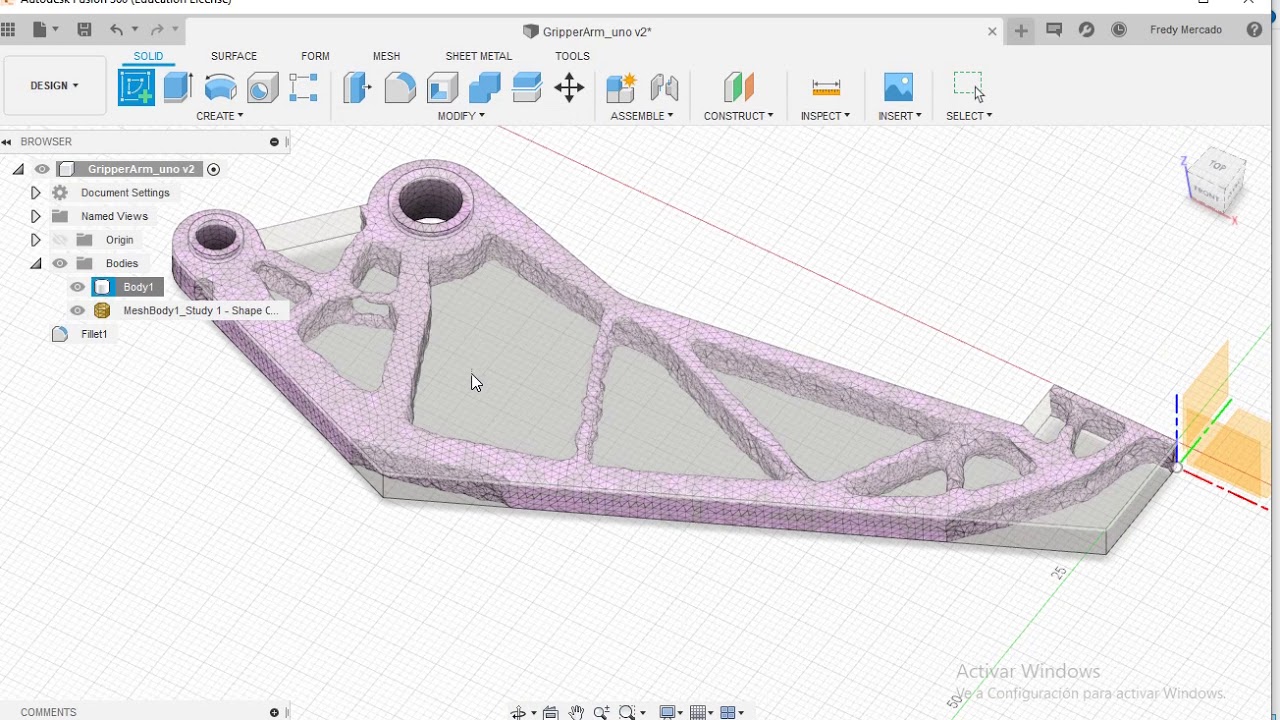 Tutorial Autodesk Fusion 360: Optimización de forma: Gripper Arm