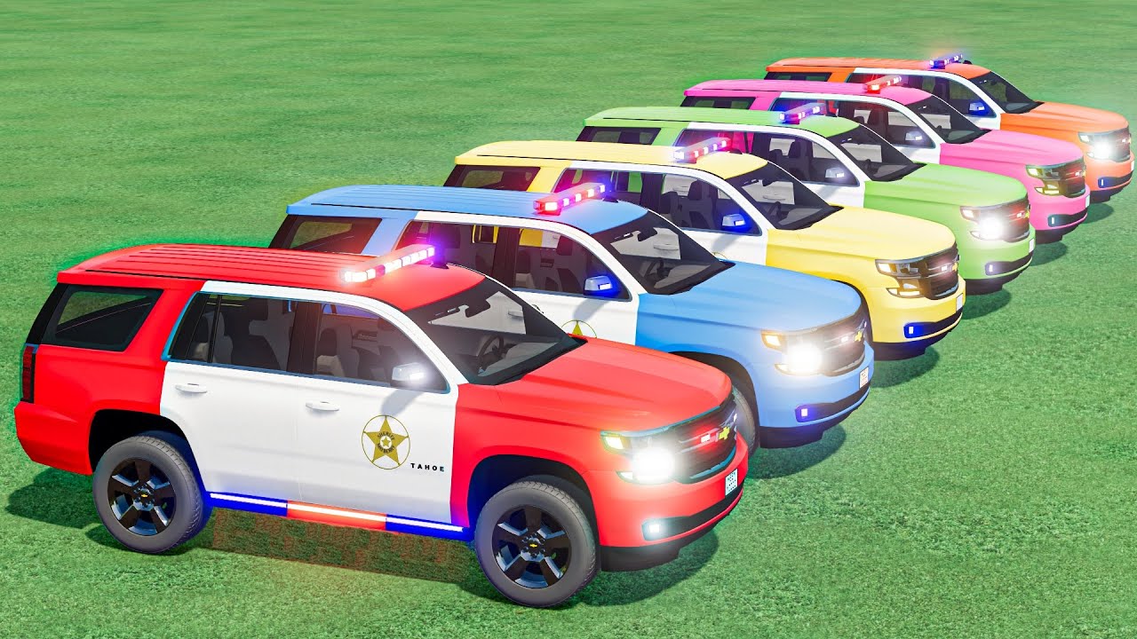 TRANSPORTING ALL COLORS CHEVROLET POLICE CARS VEHICLES WITH MAN TRUCKS ! FS22