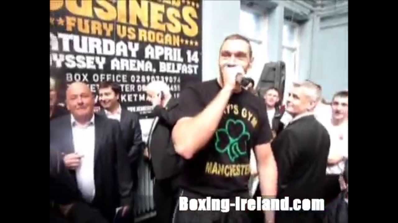 Tyson Fury singing Elvis 'In the Ghetto' at Martin Rogan weigh in in Belfast