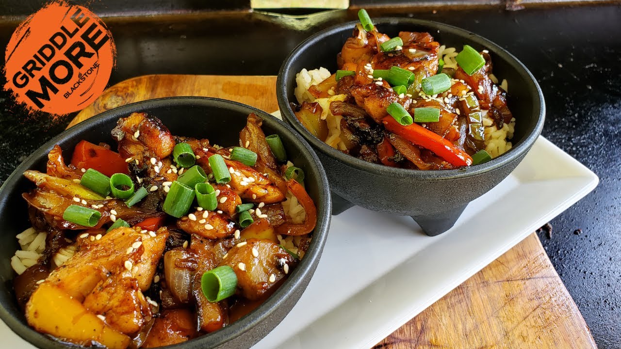 Sesame Teriyaki Chicken Rice Bowls on the Blackstone Griddle