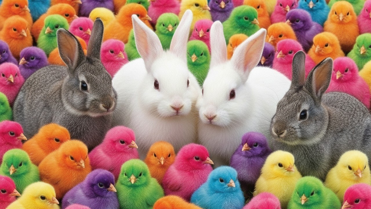 Ayam Lucu, ayam warna warni, ayam rainbow, kelinci lucu, bebek lucu, ikan koi, Hewan Lucu