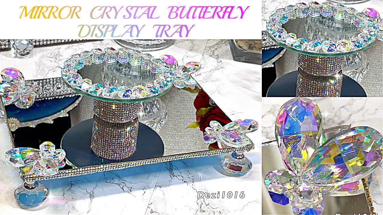 DIY MIRROR CRYSTAL BUTTERFLY DISPLAY TRAY DIY ROOM DECOR HOME DECORATING IDEAS DIY