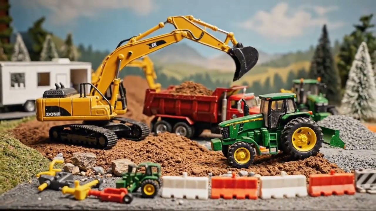 💥 RC Jobsite Action! Huina Excavator & Volvo Dump Truck Work Together After Quick Repair
